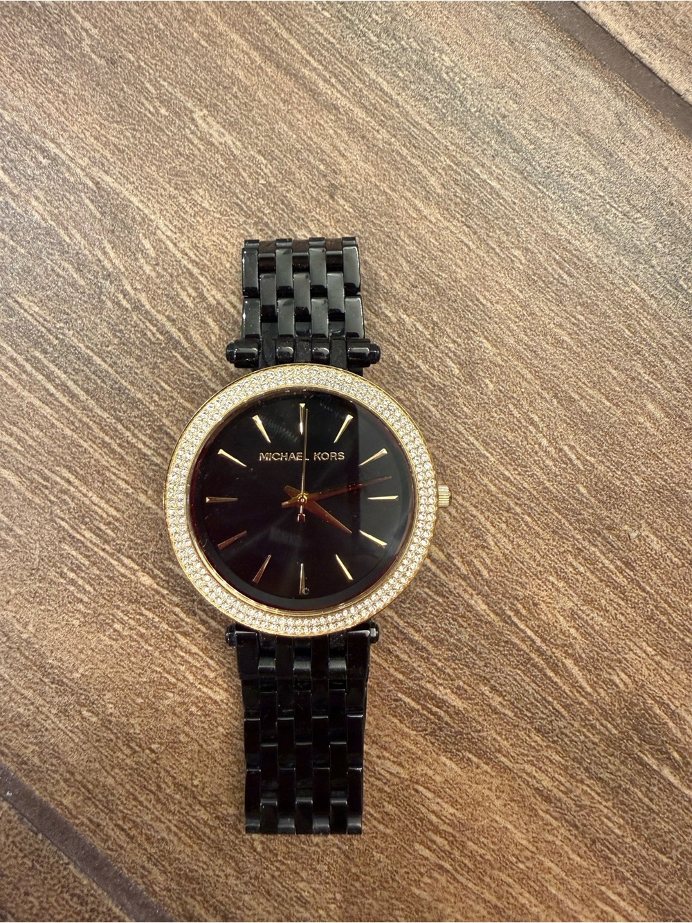 Michael Kors Black and Gold Crystal Bezel Watch